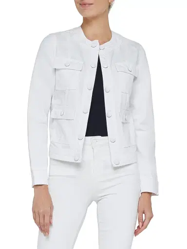 L'AGENCE Women's Yari Denim Collarless Jacket - White | Thumbnail 3