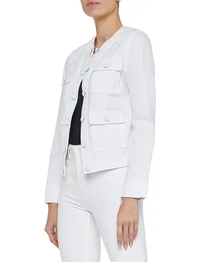 L'AGENCE Women's Yari Denim Collarless Jacket - White | Thumbnail 4