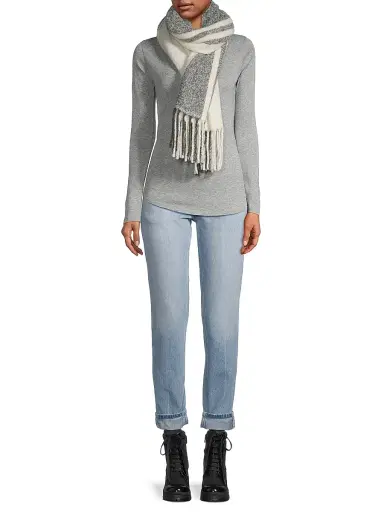 Saks Fifth Avenue Women's COLLECTION Oversized Striped Fuzzy Scarf - Titanium | Thumbnail 2