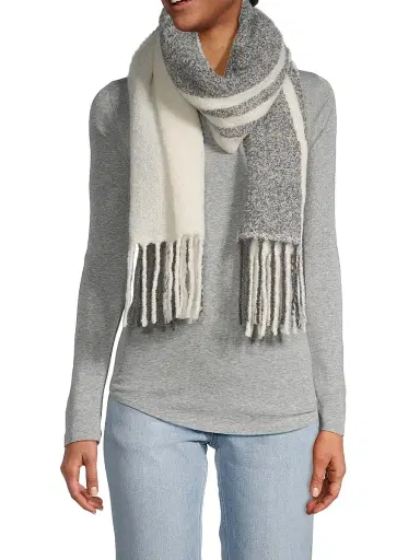 Saks Fifth Avenue Women's COLLECTION Oversized Striped Fuzzy Scarf - Titanium | Thumbnail 1
