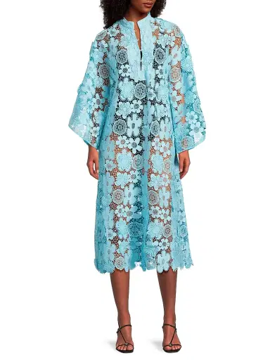 La Vie Style House Women's Mod Floral Lace Caftan - Blue | Thumbnail 2