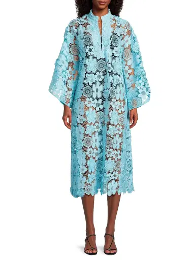 La Vie Style House Women's Mod Floral Lace Caftan - Blue | Thumbnail 3