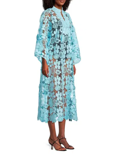 La Vie Style House Women's Mod Floral Lace Caftan - Blue | Thumbnail 4
