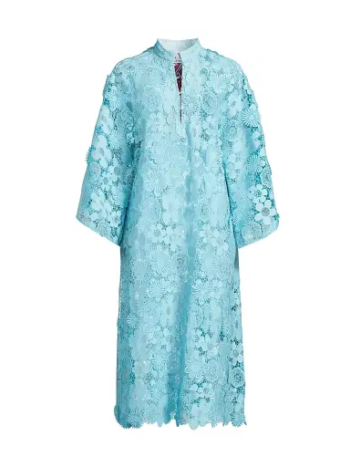 La Vie Style House Women's Mod Floral Lace Caftan - Blue | Thumbnail 1