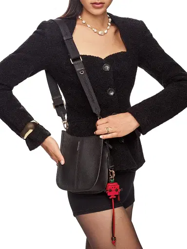 MAISON de SABRÉ Women's Mini Leather Saddle Bag - Black Caviar | Thumbnail 2