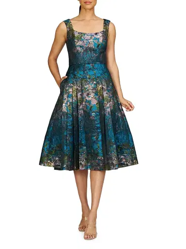 Kay Unger Women's June Jacquard Midi-Dress - Blue Sea | Thumbnail 2