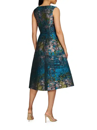 Kay Unger Women's June Jacquard Midi-Dress - Blue Sea | Thumbnail 3