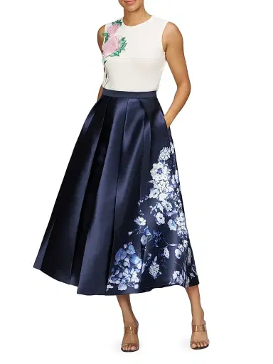 Kay Unger Women's Beatrice Morning Glowy Midi-Skirt - Midnight Blue | Thumbnail 2