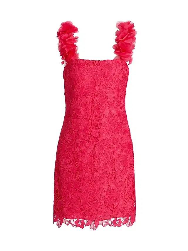 As It May Women's Emy Guipure Lace Organza-Strap Minidress - Azalea Pink