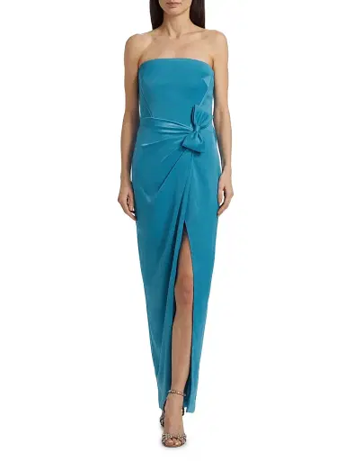 As It May Women's Ceil Satin Strapless Bow-Waist Tulip-Hem Gown - Ocean Blue - Size XL | Thumbnail 2