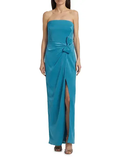 As It May Women's Ceil Satin Strapless Bow-Waist Tulip-Hem Gown - Ocean Blue - Size XL | Thumbnail 3