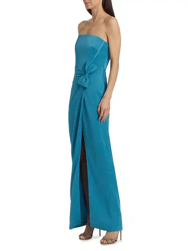 As It May Women's Ceil Satin Strapless Bow-Waist Tulip-Hem Gown - Ocean Blue - Size XL | Thumbnail 4