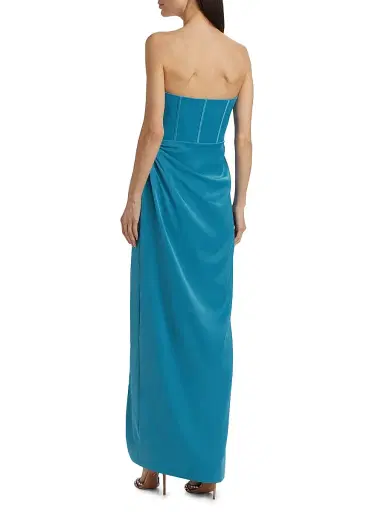 As It May Women's Ceil Satin Strapless Bow-Waist Tulip-Hem Gown - Ocean Blue - Size XL | Thumbnail 5