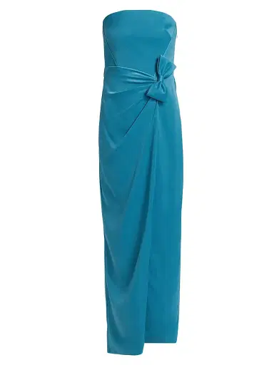 As It May Women's Ceil Satin Strapless Bow-Waist Tulip-Hem Gown - Ocean Blue - Size XL | Thumbnail 1