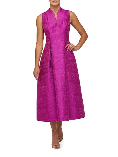 Kay Unger Women's Allegra Jacquard Midi-Dress - Cerise - Size 14 | Thumbnail 2