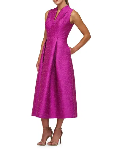 Kay Unger Women's Allegra Jacquard Midi-Dress - Cerise - Size 14 | Thumbnail 3
