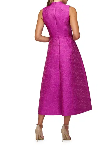Kay Unger Women's Allegra Jacquard Midi-Dress - Cerise - Size 14 | Thumbnail 4