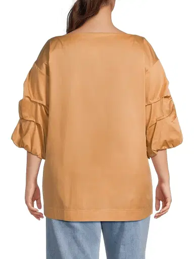 Harshman Women's Plus Balia Popover Cotton Gathered-Sleeve Blouse - Sand | Thumbnail 5