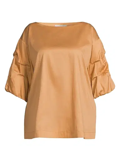 Harshman Women's Plus Balia Popover Cotton Gathered-Sleeve Blouse - Sand | Thumbnail 1