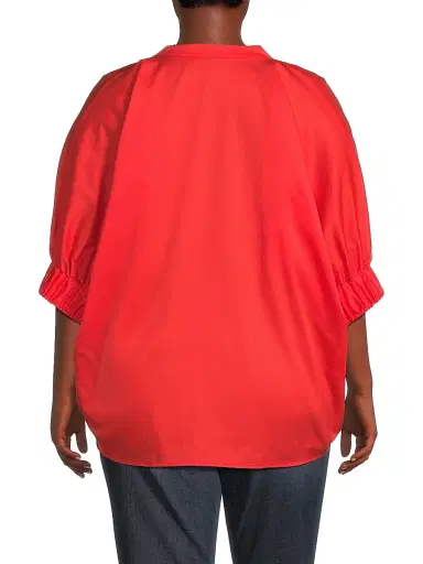 Harshman Women's Plus Medina Cotton Split Neck Oversized Blouse - Poppy Red | Thumbnail 5