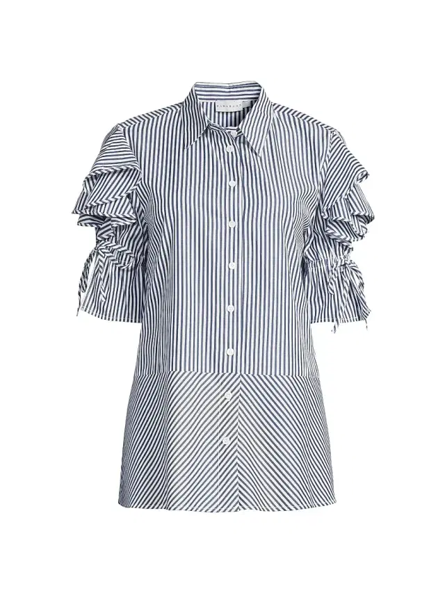 Women's Tiarna Ruffle-Sleeve Shirt - Navy Stripes