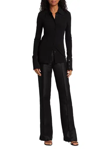 Helmut Lang Women's Fitted Button-Front Shirt - Black | Thumbnail 2