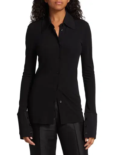 Helmut Lang Women's Fitted Button-Front Shirt - Black | Thumbnail 3