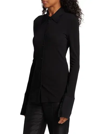 Helmut Lang Women's Fitted Button-Front Shirt - Black | Thumbnail 4