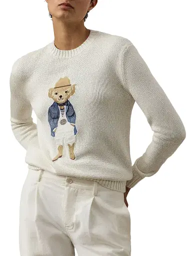 Ralph Lauren Collection Women's Hamptons Spring Polo Bear Lofty Silk Sweater - Cream | Thumbnail 2