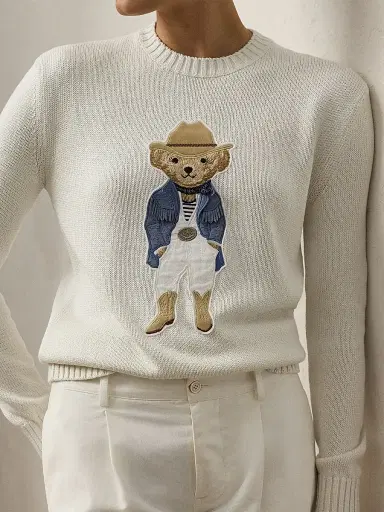 Ralph Lauren Collection Women's Hamptons Spring Polo Bear Lofty Silk Sweater - Cream | Thumbnail 4