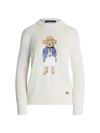 Ralph Lauren Collection Women's Hamptons Spring Polo Bear Lofty Silk Sweater - Cream | Thumbnail 1