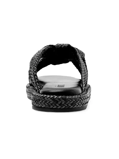 Schutz Women's Kali Braided Flat Sandals - Black | Thumbnail 4