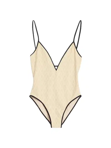 Valentino Garavani Women's Toute La V Jacquard Swimsuit - Birch | Thumbnail 1