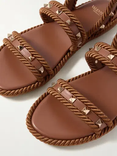 Valentino Garavani Rockstud Torchon Rope-trimmed Leather Sandals | Thumbnail 4