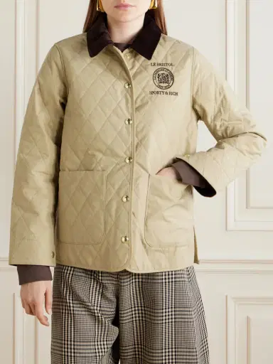 Sporty & Rich + Le Bristol Paris Crest Seal Corduroy-trimmed Embroidered Quilted Cotton-canvas Jacket | Thumbnail 3