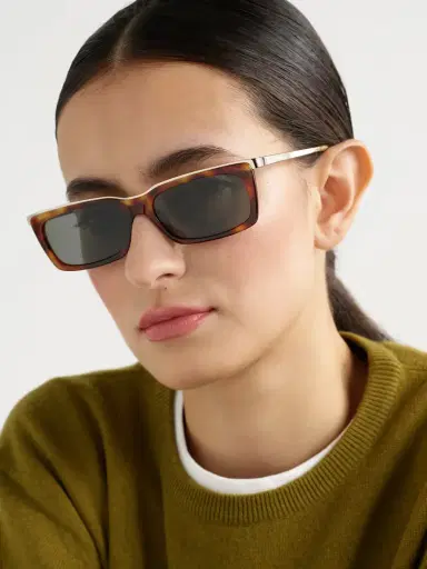 Saint Laurent Eyewear Rectangle-frame Tortoiseshell Acetate And Gold-tone Sunglasses | Thumbnail 2