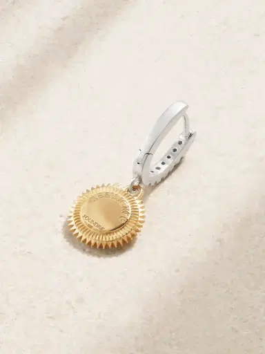 Foundrae Resilience Mini Medallion 18-karat Gold White And Yellow Gold Diamond Single Hoop Earring | Thumbnail 3