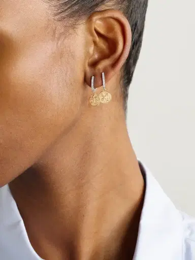 Foundrae Resilience Mini Medallion 18-karat Gold White And Yellow Gold Diamond Single Hoop Earring | Thumbnail 4