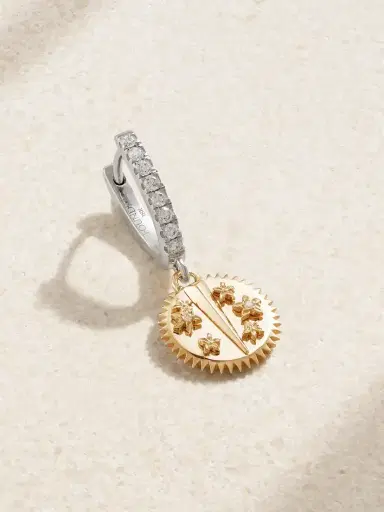 Foundrae Resilience Mini Medallion 18-karat Gold White And Yellow Gold Diamond Single Hoop Earring | Thumbnail 1