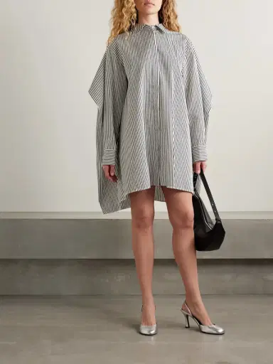 Proenza Schouler Isla Cape-effect Striped Cotton And Silk-blend Poplin Mini Shirt Dress | Thumbnail 2