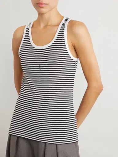Saint Laurent Embroidered Striped Cotton Tank | Thumbnail 3