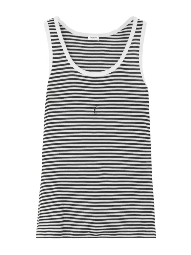 Embroidered Striped Cotton Tank