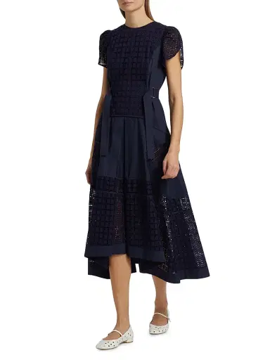 3.1 Phillip Lim Women's Embroidered Grid Tulip-Sleeve Dress - Navy | Thumbnail 2