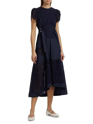3.1 Phillip Lim Women's Embroidered Grid Tulip-Sleeve Dress - Navy | Thumbnail 3