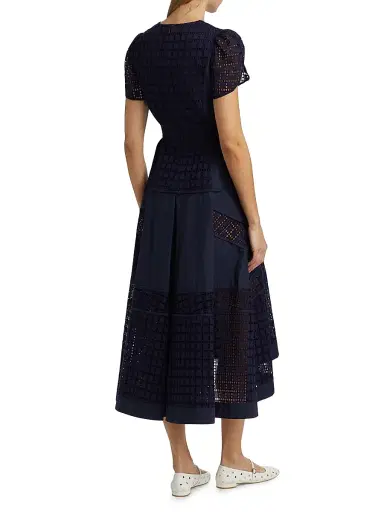 3.1 Phillip Lim Women's Embroidered Grid Tulip-Sleeve Dress - Navy | Thumbnail 5
