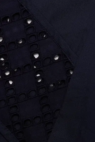 3.1 Phillip Lim Women's Embroidered Grid Tulip-Sleeve Dress - Navy | Thumbnail 7