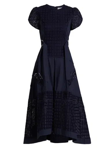 3.1 Phillip Lim Women's Embroidered Grid Tulip-Sleeve Dress - Navy | Thumbnail 1