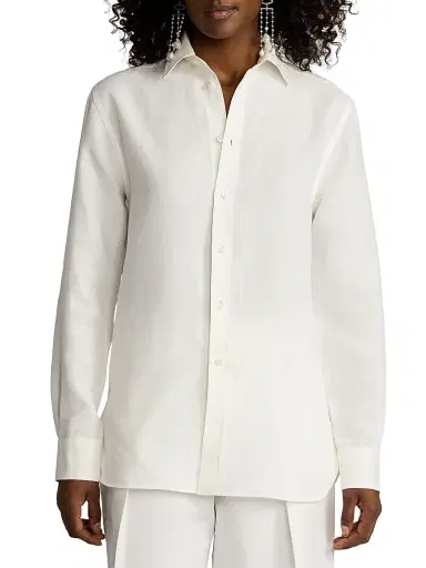 Ralph Lauren Collection Women's Linen Button-Up Shirt - Cream | Thumbnail 3