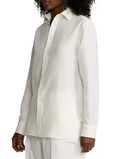 Ralph Lauren Collection Women's Linen Button-Up Shirt - Cream | Thumbnail 4