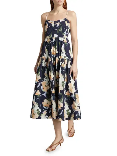 Tanya Taylor Women's Verona Floral Midi-Dress - Midnight Powder Blue Multi | Thumbnail 2